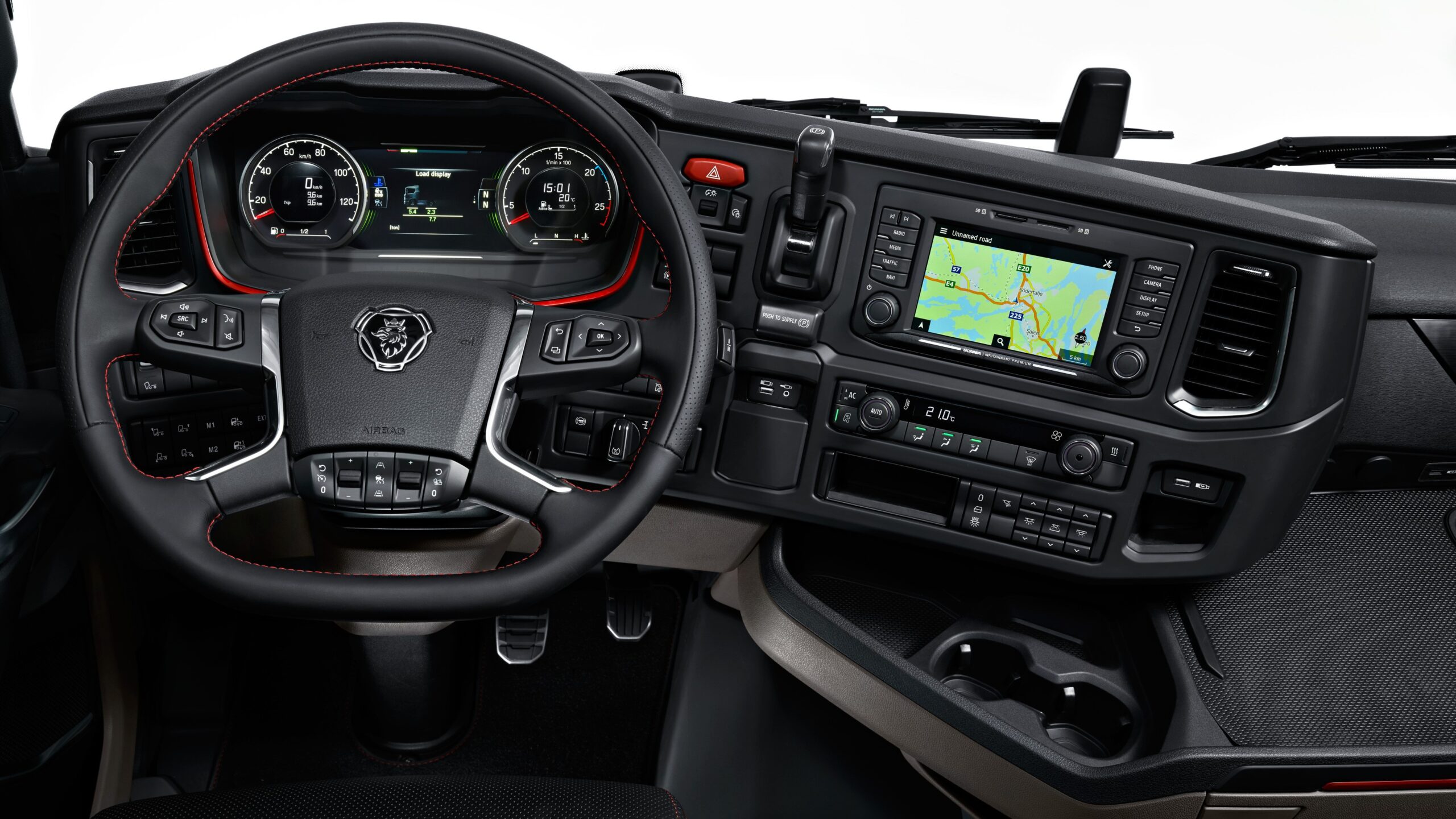 Cab interior, steering wheel and dashboard, CS20 Highline